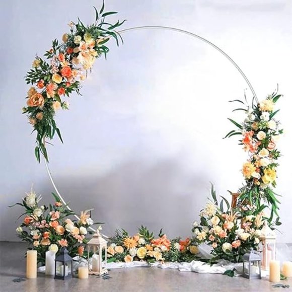 Doingart 6.8ft (2M) White Round Metal Wedding Arch,Circle Balloon Arch Stand
